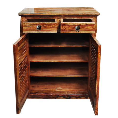 Haze Wooden Two Door & Two Drawer Shoe Rack in Honey Oak Finish - Rajasthali Furniture 