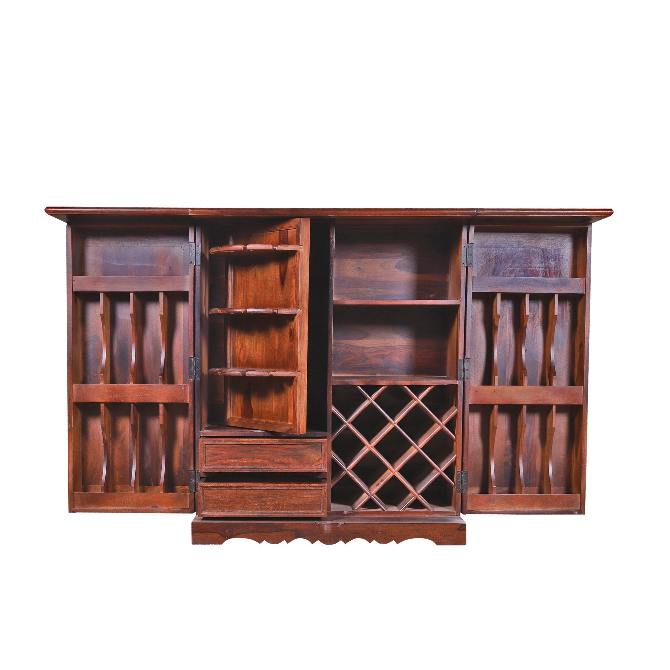 Reidville Solid Wood Bar Unit in Honey oak finished Rajasthali Furniture - rajasthali-furniture