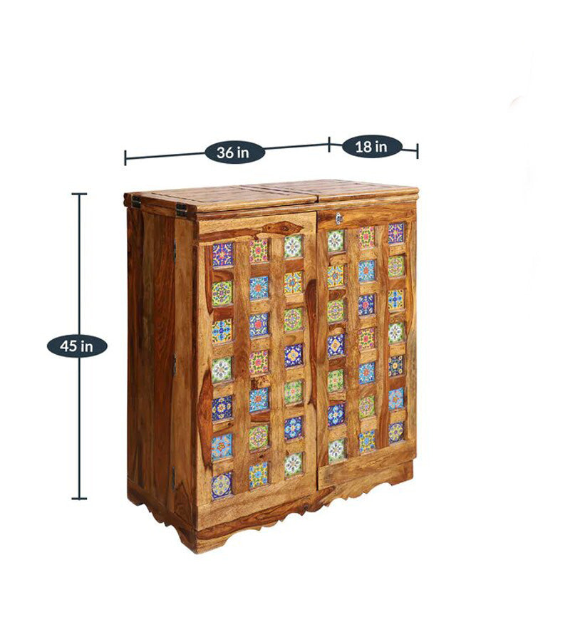 Reidville Solid Wood Two Door Bar Cabinet in Honey Oak Finished Rajasthali Furniture - Rajasthali Furniture 