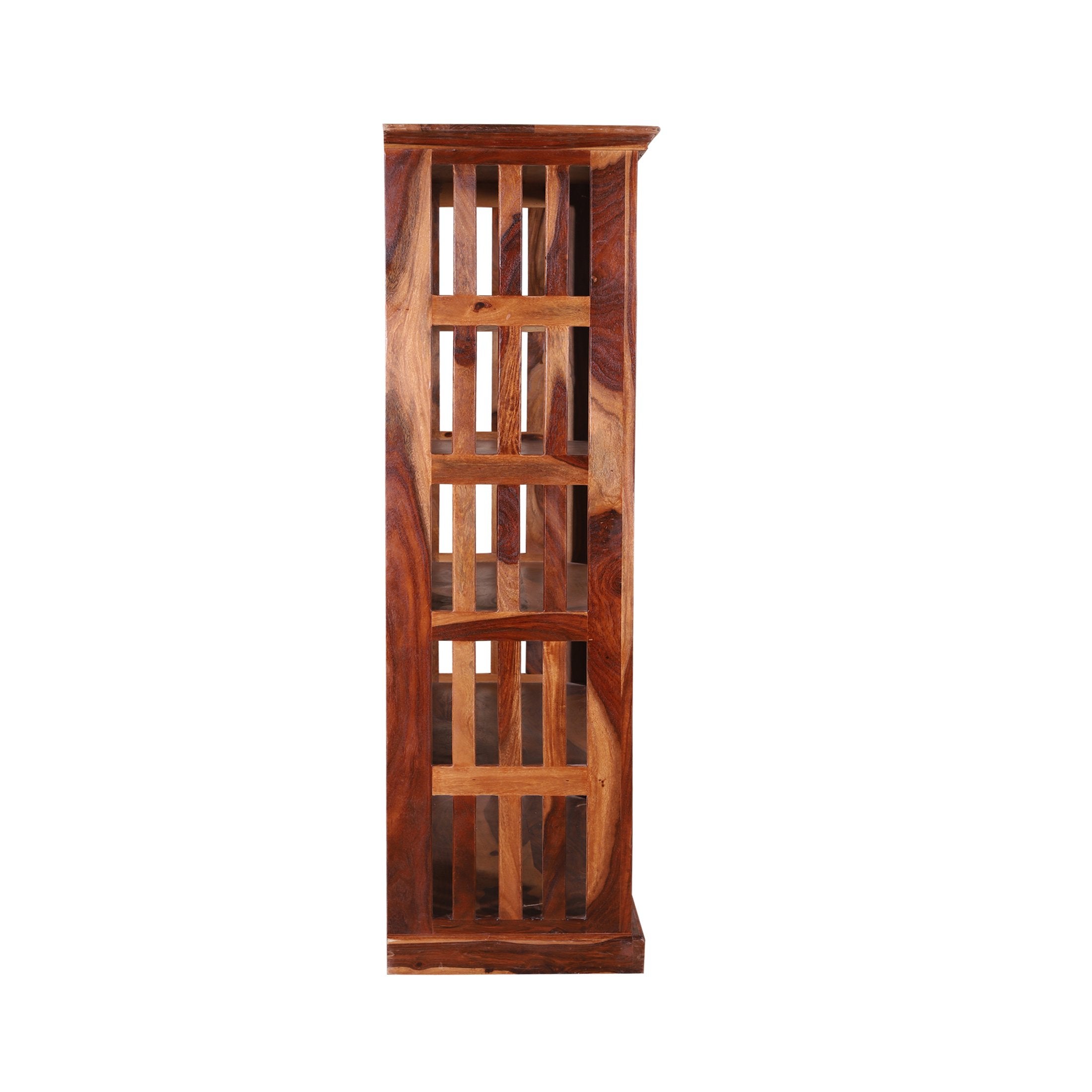 Solid Wood Book Case with wooden jali in Natural Finish - rajasthali-furniture