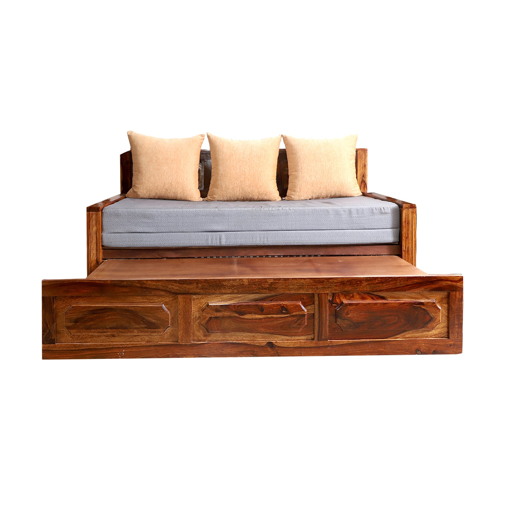 Lesa Solid Wood Sofa cum bed in Natural Finish Rajasthali Furniture - Rajasthali Furniture 