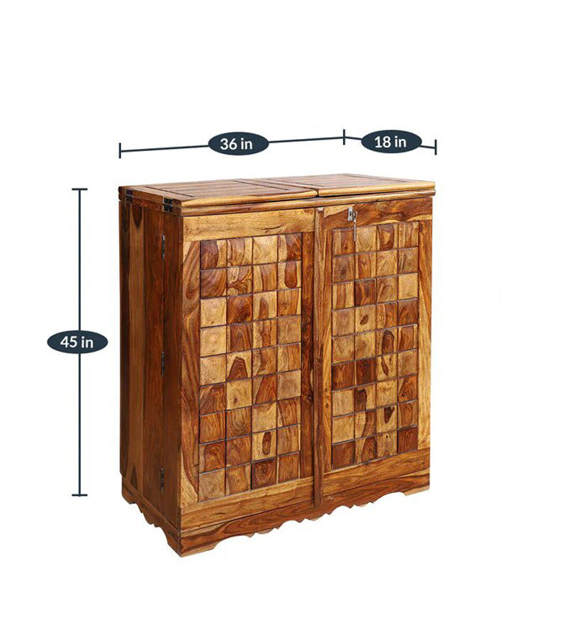 Reidville Sheesham Wood Plain 2-Door Bar Cabinet (Honey Oak Finish) - Rajasthali Furniture 
