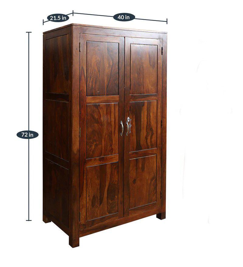 Arizona Sheesham Wood 2-Door Wardrobe (Honey Oak Finish)