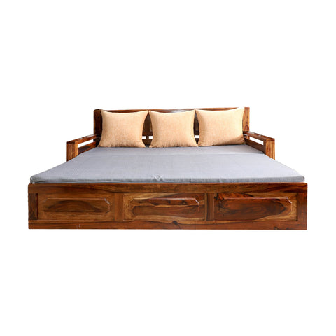 Lesa Solid Wood Sofa cum bed in Natural Finish Rajasthali Furniture - Rajasthali Furniture 