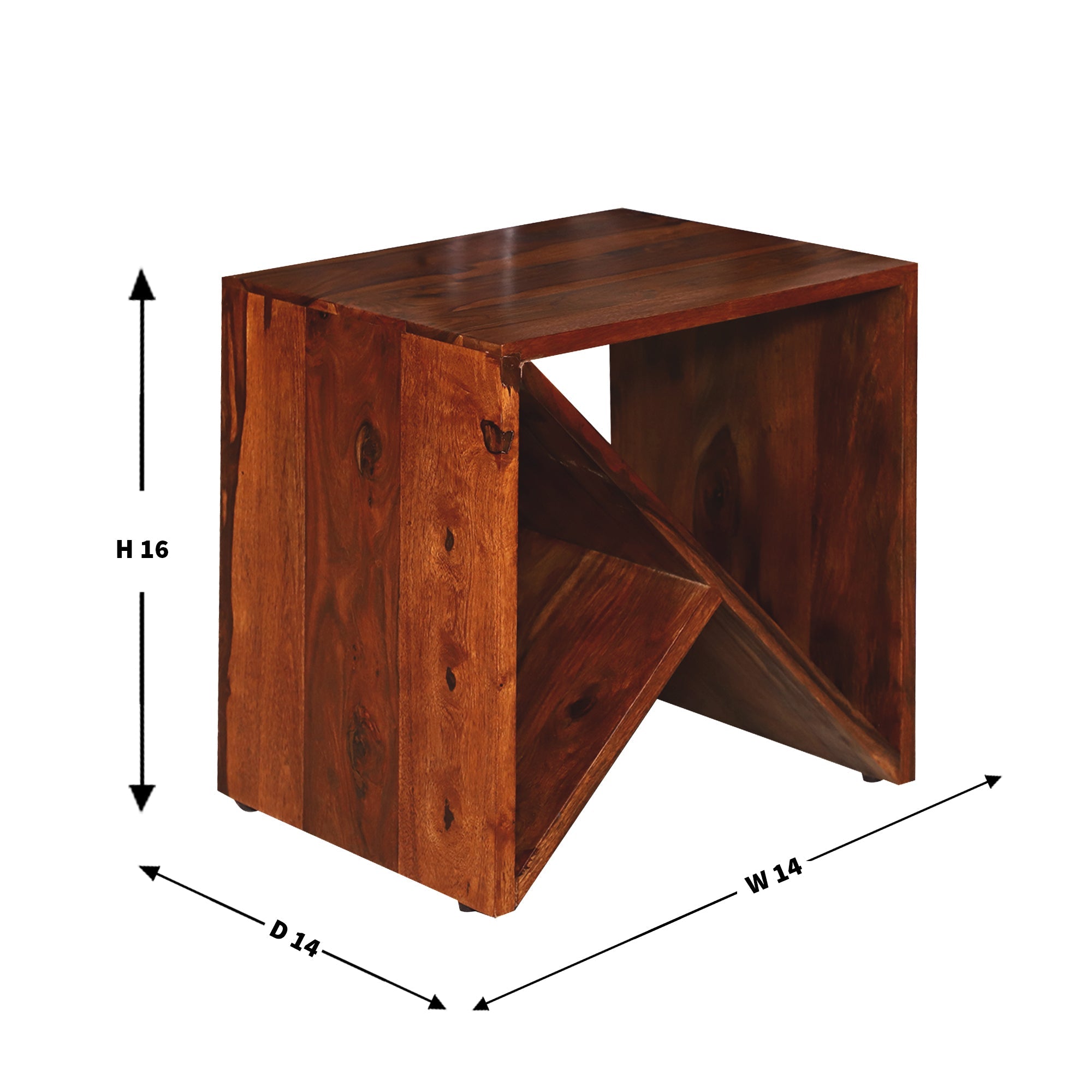 Lasse Floor Mounted Wooden Side Table in Honey Finish - Rajasthali Furniture 