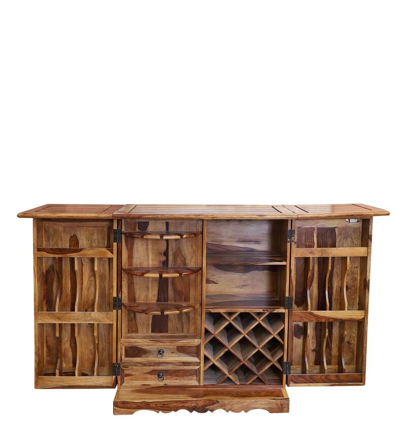 Reidville Solid Wood Two Door Plain Bar Cabinet in Honey Oak Finished Rajasthali Furniture - Rajasthali Furniture 