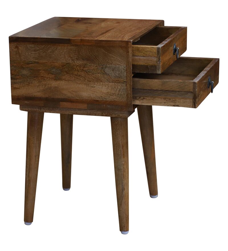 Varna Solid Wood Two Drawer Bed Side Table