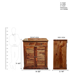 Haze Wooden Two Door & Two Drawer Shoe Rack in Honey Oak Finish