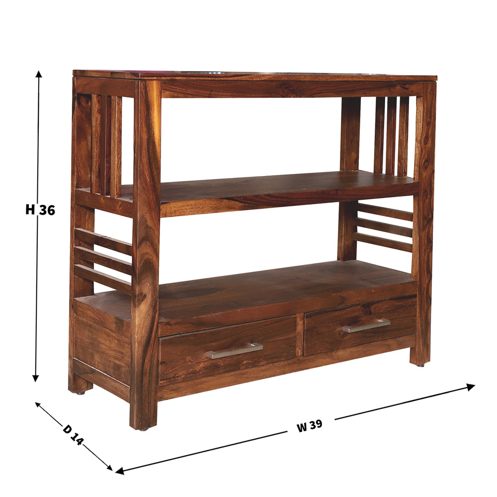 Baek Sheesham Wood Sideboard with 2 Drawers & Shelves (Honey Natural Finish) - Rajasthali Furniture 