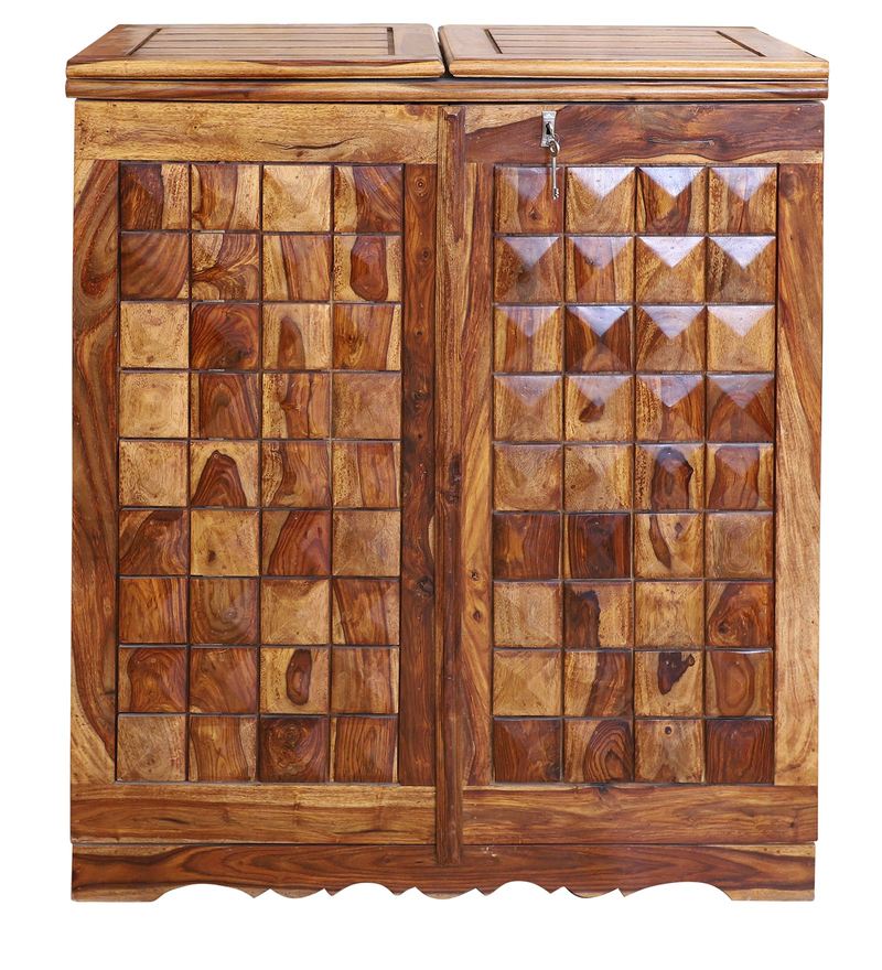 Reidville Solid Wood Two Door Plain Bar Cabinet in Honey Oak Finished Rajasthali Furniture - Rajasthali Furniture 