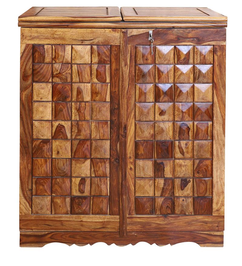 Reidville Solid Wood Two Door Plain Bar Cabinet in Honey Oak Finished Rajasthali Furniture - Rajasthali Furniture 