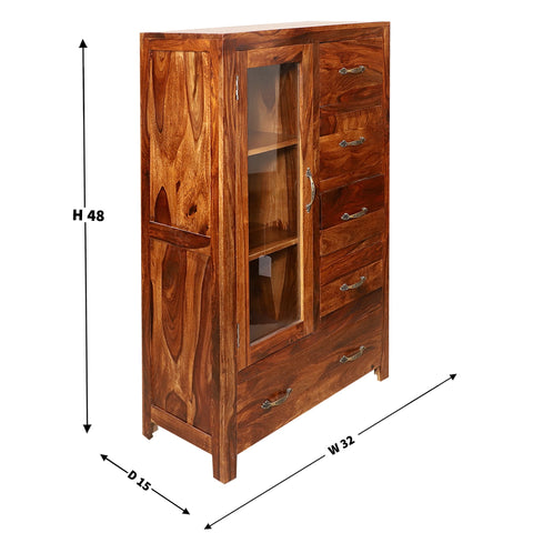 Konto Wooden Display Side board cabinet in Natural Finish - Rajasthali Furniture 