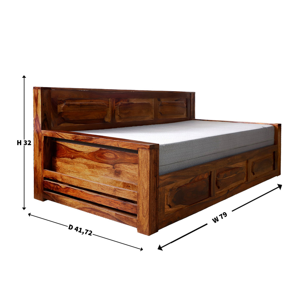 Lesa Sheesham Wood Sofa Cum Bed (Natural Finish)