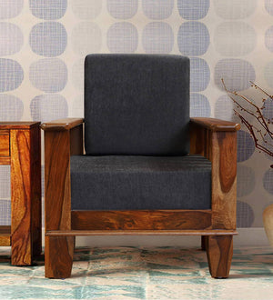 Elrose Solid Wood Single Seater Sofa in Honey Oak Finished Rajasthali Furniture - Rajasthali Furniture 