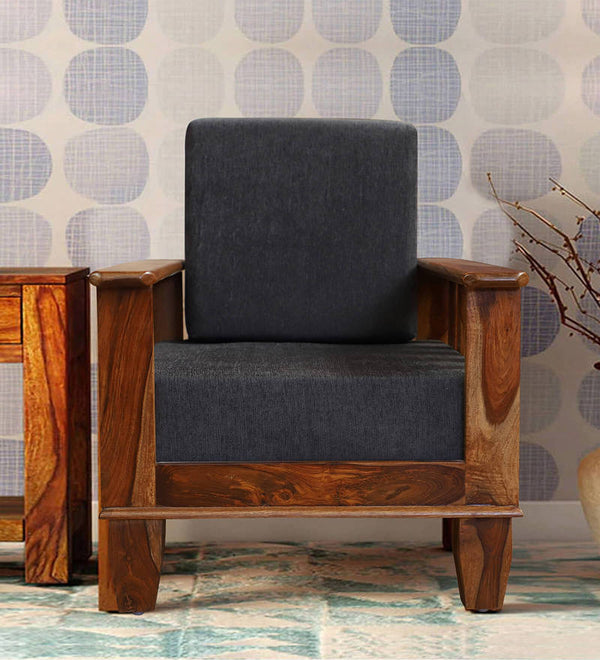 Elrose Solid Wood Single Seater Sofa in Honey Oak Finished Rajasthali Furniture - Rajasthali Furniture 