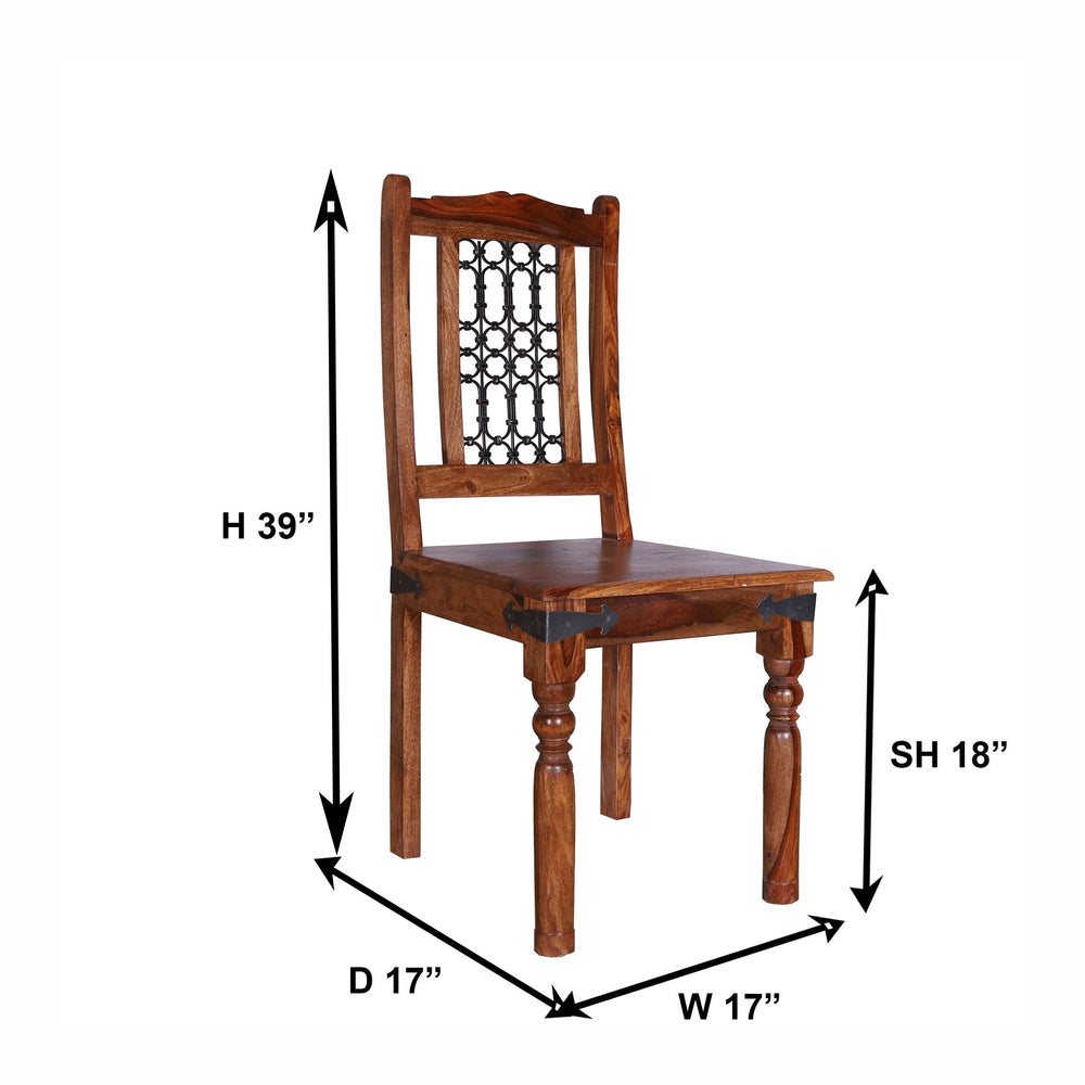 Wildomar Sheesham Wood Iron Jali Dining Chair (Honey Oak Finish)