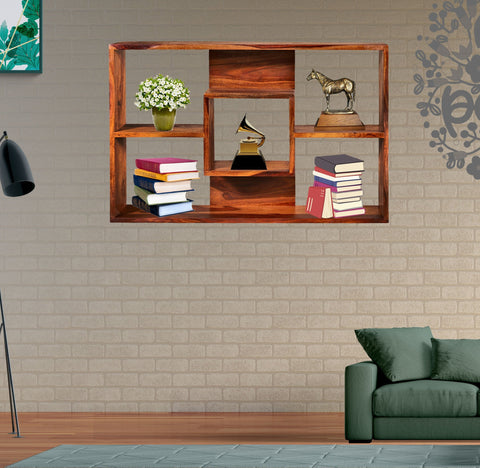 Gracie Solid Wood Wall Shelves in Natural Finish Rajasthali Furniture - rajasthali-furniture